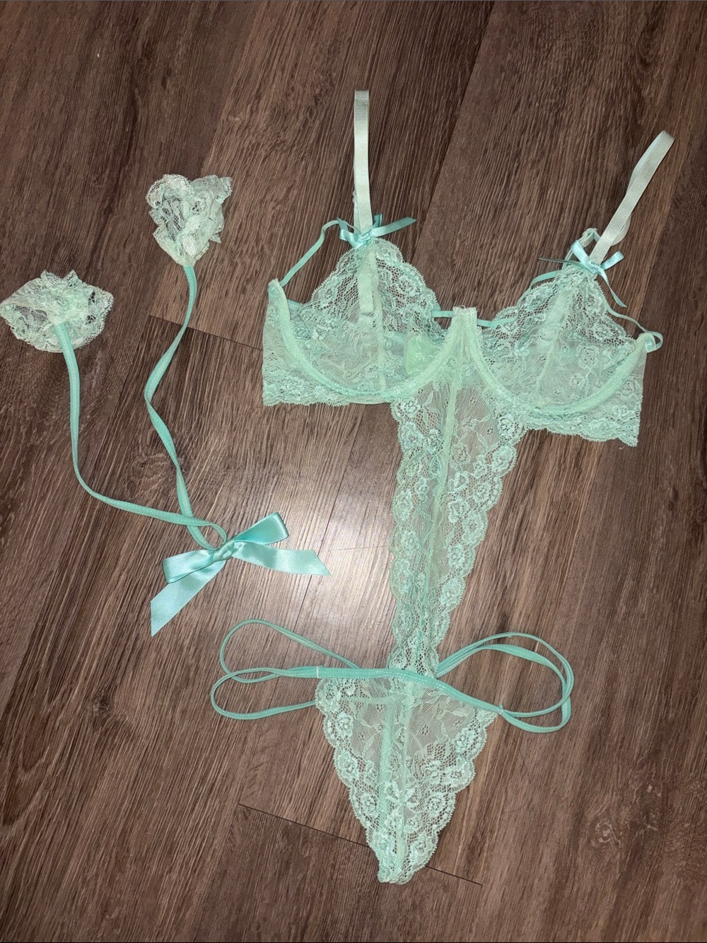 Lace Strappy One-Piece Teddy in Mint Green